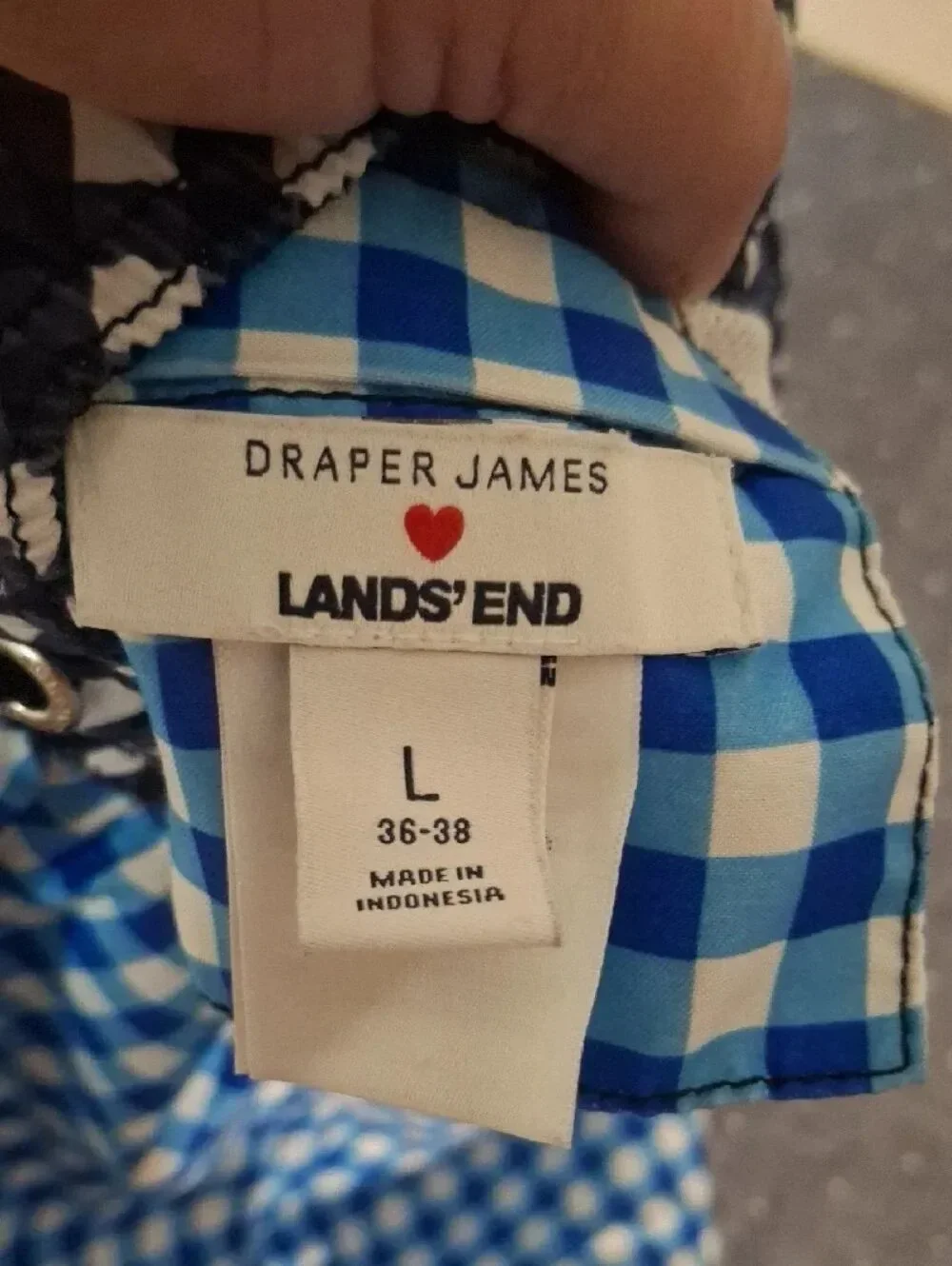Lands' End Draper James Blue & White Gingham Swim Shorts size Large